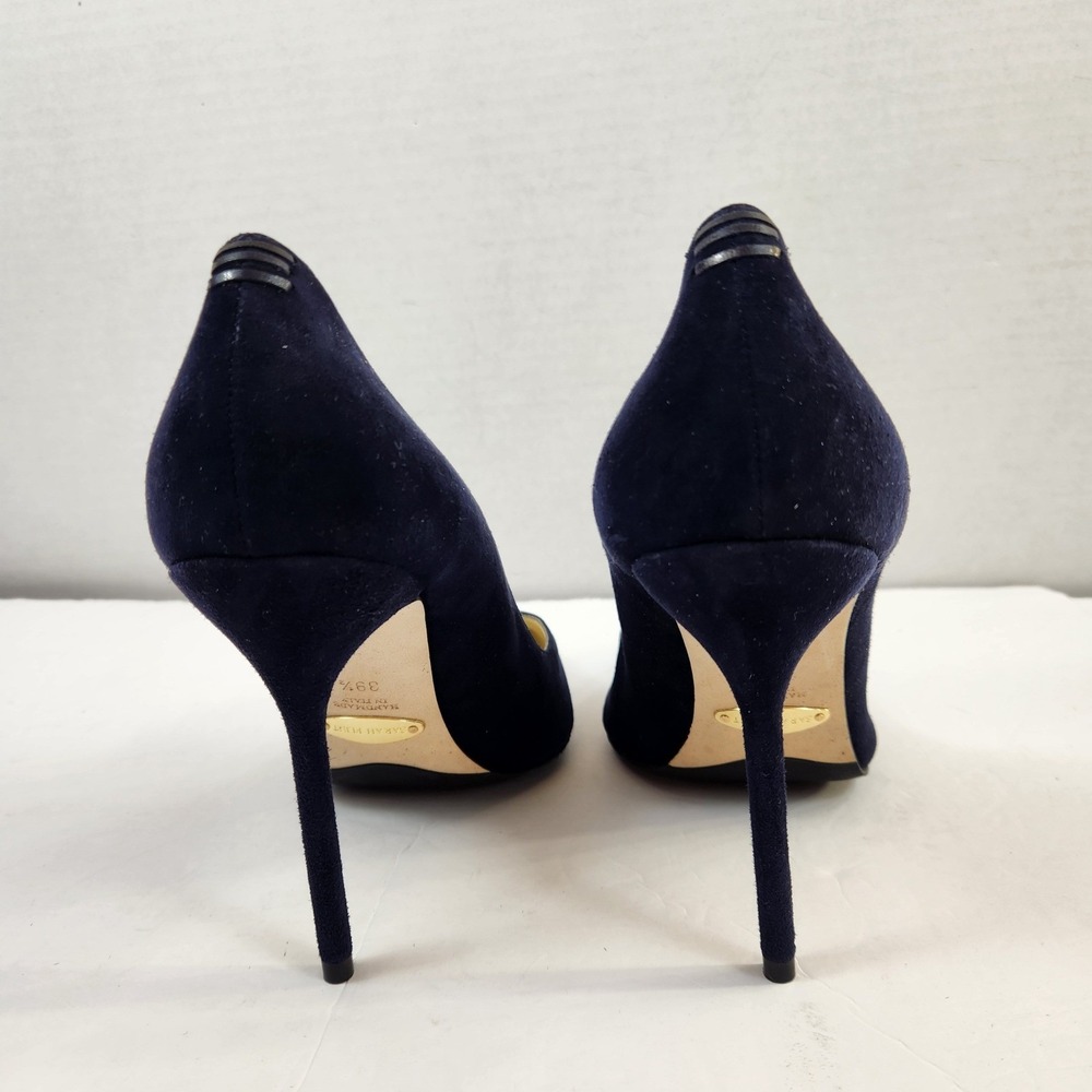 Sarah Flint Perfect Pump 100 Navy Suede Pointed Toe Stiletto Heels Sz 39.5 US 9 - Picture 4 of 12